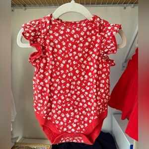 Red and white floral cotton Baby Gap bodysuit with ruffles